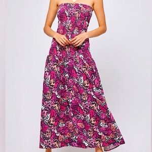 L*Space Strapless Pink and Black butterfly Dress